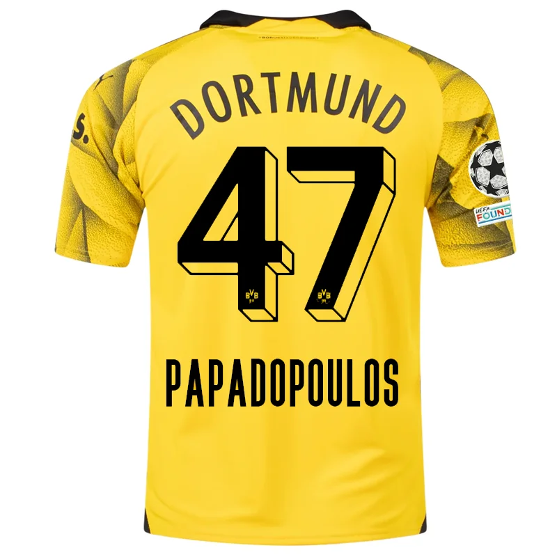 Men's Custom - Printed Baseball Jerseys with Player Names and Numbers for Personalized StylePuma Mens Borussia Dortmund Antonios Papadopoulos Third Jersey w/ Champions League Patches 23/24 (Cyber Yellow/Puma Black) Men's Custom - Printed Baseball Jerseys with Player Names and Numbers for Personalized StylePuma Mens Borussia Dortmund Antonios Papadopoulos Third Jersey w/ Champions League Patches 23/24 (Cyber Yellow/Puma Black)