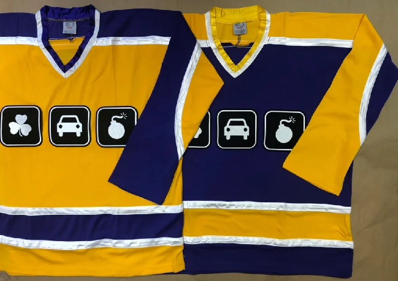 Men's Vintage American Football Jerseys of Legendary Teams for Collectors and FansPurple and Gold Hockey Jerseys with an Irish Car Bomb Twill Logo Men's Vintage American Football Jerseys of Legendary Teams for Collectors and FansPurple and Gold Hockey Jerseys with an Irish Car Bomb Twill Logo