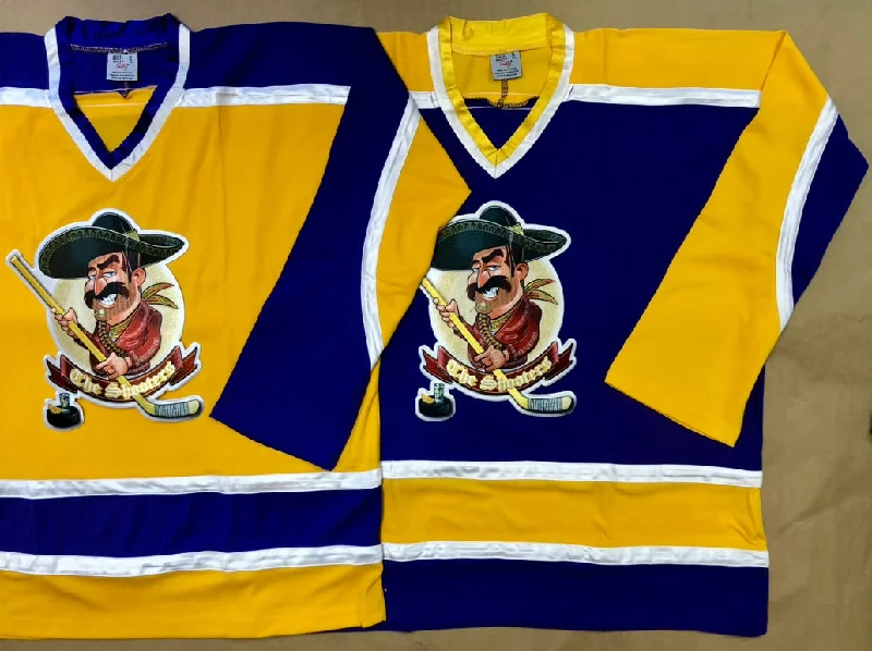 Men's Retro Soccer Jerseys of Famous Clubs from the 90s for Nostalgic Football EnthusiastsPurple and Gold Hockey Jerseys with The Shooters Twill Logo Men's Retro Soccer Jerseys of Famous Clubs from the 90s for Nostalgic Football EnthusiastsPurple and Gold Hockey Jerseys with The Shooters Twill Logo