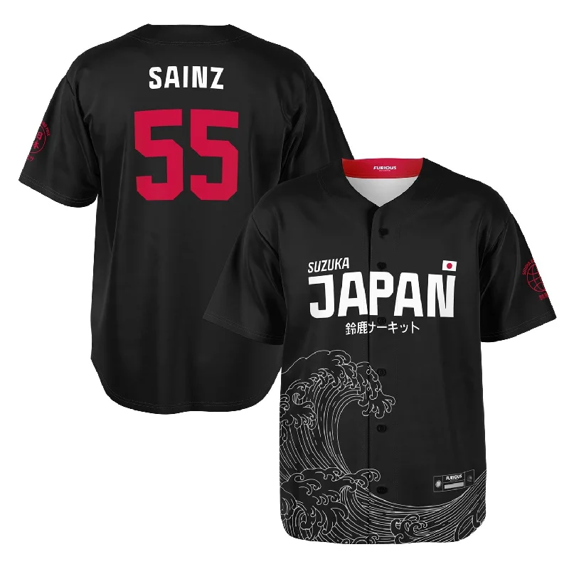 Men's Limited - Edition Cricket Jerseys Commemorating Historic Matches for Die - Hard Cricket LoversSainz - Carbon Black Suzuka "Great Wave" Jersey Men's Limited - Edition Cricket Jerseys Commemorating Historic Matches for Die - Hard Cricket LoversSainz - Carbon Black Suzuka "Great Wave" Jersey