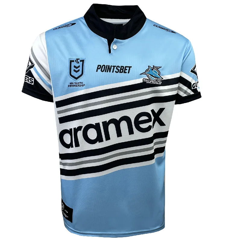Men's Moisture - Wicking Lacrosse Jerseys with Mesh Panels for Optimal Performance on the FieldSharks NRL Heritage Jersey by Classic Sportswear Men's Moisture - Wicking Lacrosse Jerseys with Mesh Panels for Optimal Performance on the FieldSharks NRL Heritage Jersey by Classic Sportswear