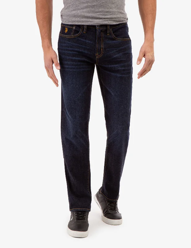 Men's Straight Leg Raw Denim Jeans for a Minimalist and Durable Option5 POCKET SLIM STRAIGHT FIT JEANS WITH SOFT ELASTIC