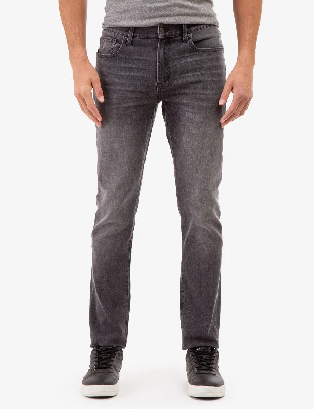 Men's Distressed Jeans with Patches for a Retro and DIY - Inspired Appearance5 POCKET STRETCH SKINNY FIT JEANS