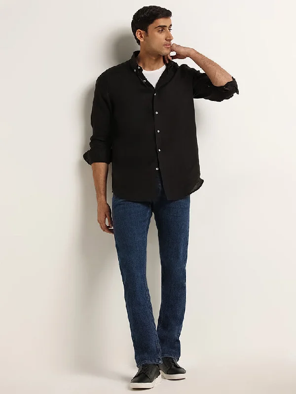 Men's Straight Leg Raw Denim Jeans for a Minimalist and Durable OptionAscot Dark Blue Relaxed Fit Mid Rise Jeans