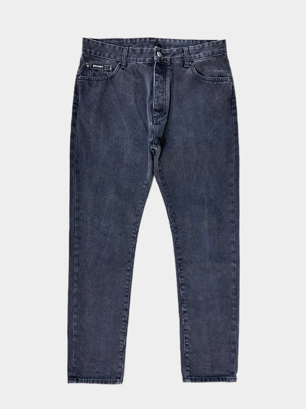 Plus Size Men's Relaxed Fit Jeans with a Faded Wash for a Vintage - Inspired LookBlack Logo Jeans
