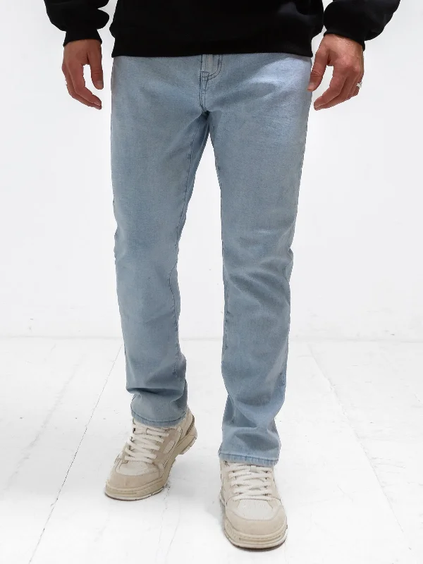 Plus Size Men's Straight Leg Jeans with Reinforced Knees for DurabilityVol.13 Straight Jeans - Light Blue