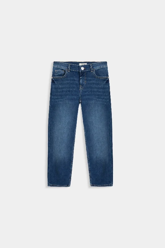 Men's Distressed Jeans with Patches for a Retro and DIY - Inspired AppearanceBlue Slim Fit Jean