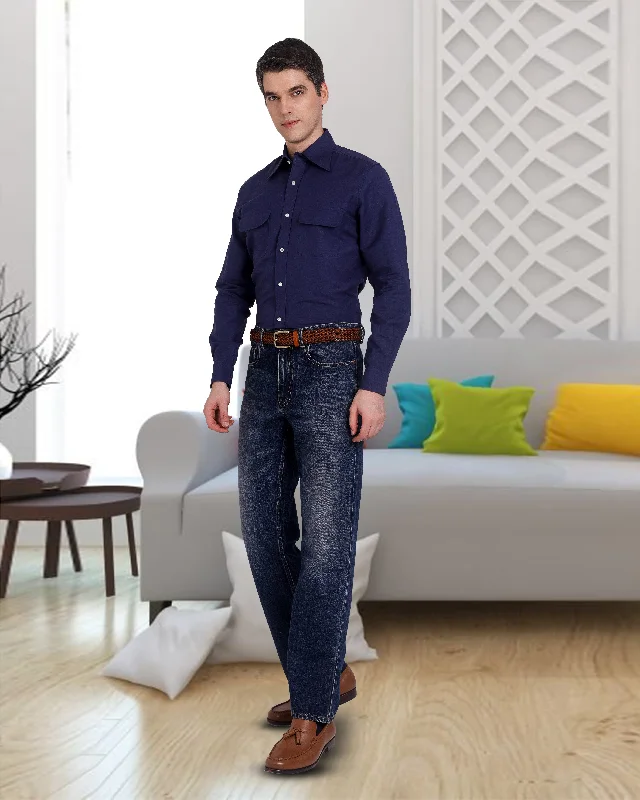 Men's Jeans with a Zip - Off Lower Leg for Convertible StyleFaded Medium Indigo Washed Jeans