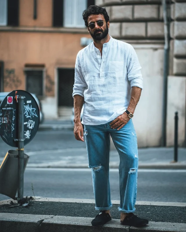 Men's Ripped Skinny Jeans in Acid Wash for an Edgy and Punk - Inspired StyleFade Washed Light Blue Distressed Jeans