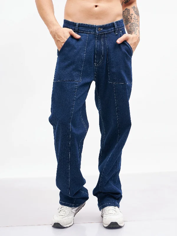 Plus Size Men's Relaxed Fit Jeans with a Tapered Leg for a Laid - Back VibeMen Navy Relax Fit Jeans