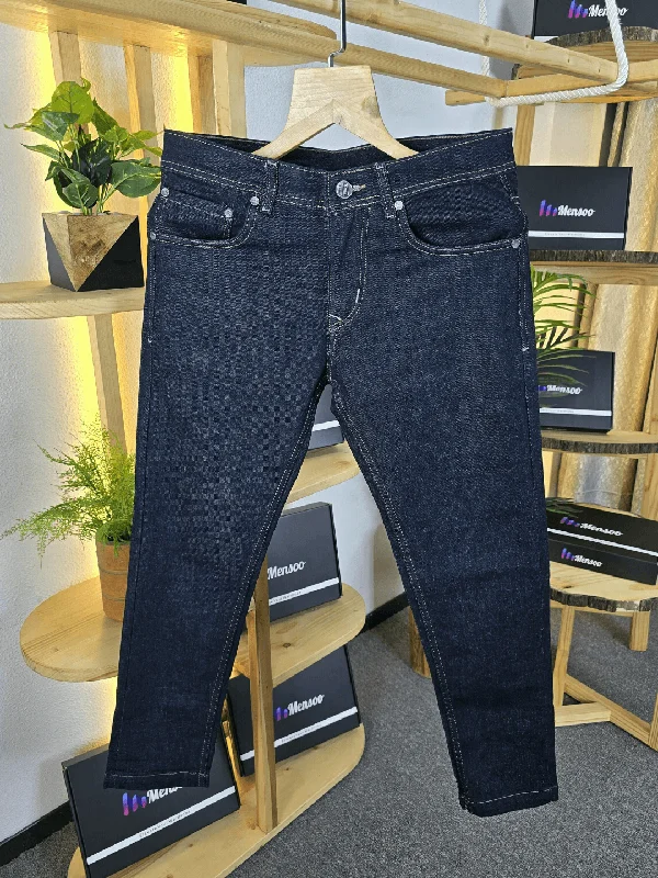 Men's Jeans with a Button - Fly for a Traditional and Classic AestheticMensoo Blue Raw Wash Jeans