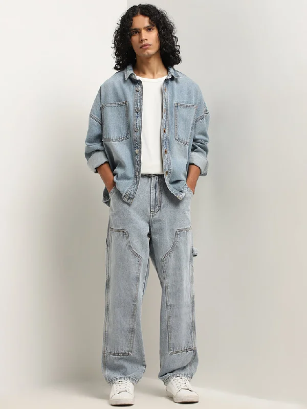 Men's Straight Leg Raw Denim Jeans for a Minimalist and Durable OptionNuon Blue Faded Mid - Rise Relaxed - Fit Jeans Men's Straight Leg Raw Denim Jeans for a Minimalist and Durable OptionNuon Blue Faded Mid - Rise Relaxed - Fit Jeans
