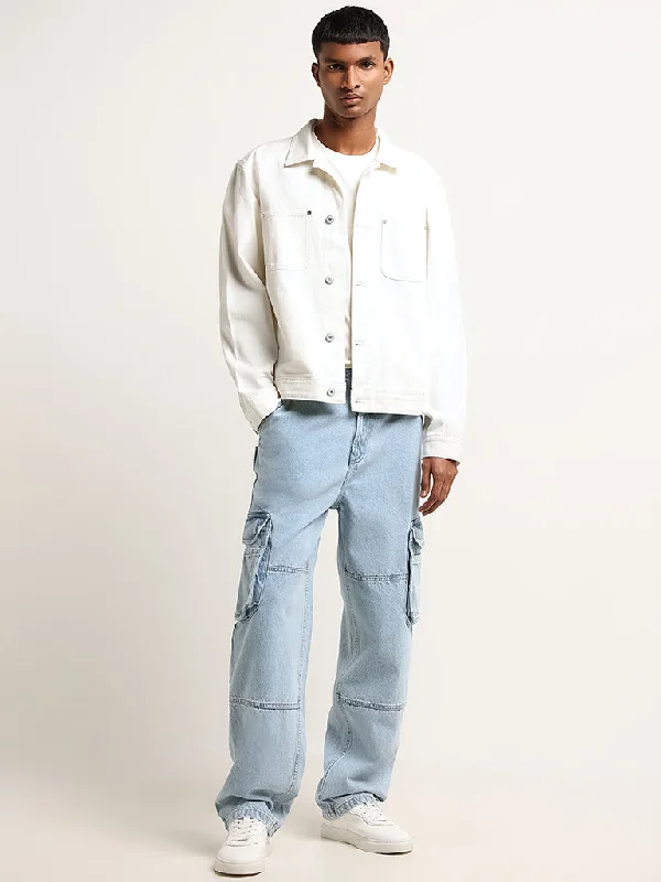 Men's Jeans with a Zip - Off Lower Leg for Convertible StyleNuon Blue Mid Rise Relaxed Fit Jeans