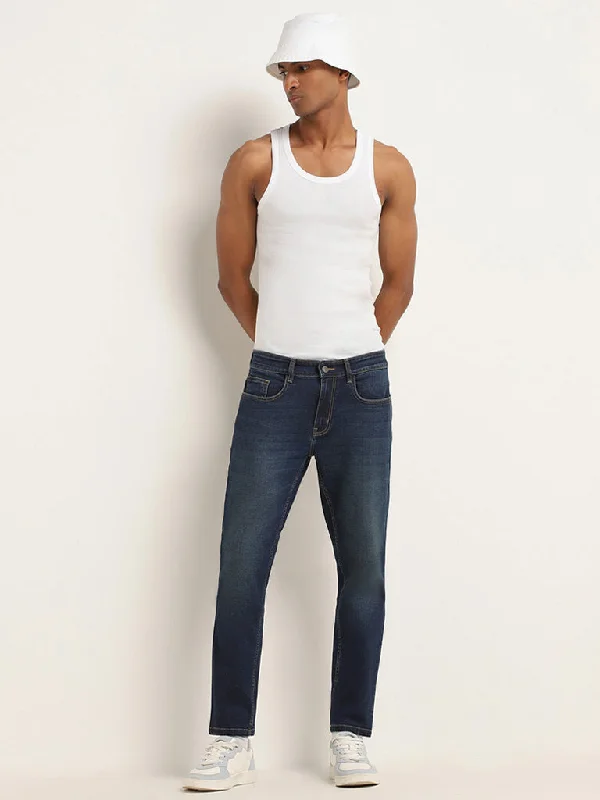 Men's Ripped Skinny Jeans in Acid Wash for an Edgy and Punk - Inspired StyleNuon Blue Slim Fit Mid Rise Jeans