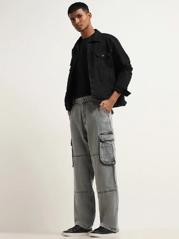 Plus Size Men's Bootcut Jeans with a Belt Loop Upgrade for a Stylish TouchNuon Grey Cargo-Style Mid Rise Relaxed Fit Jeans