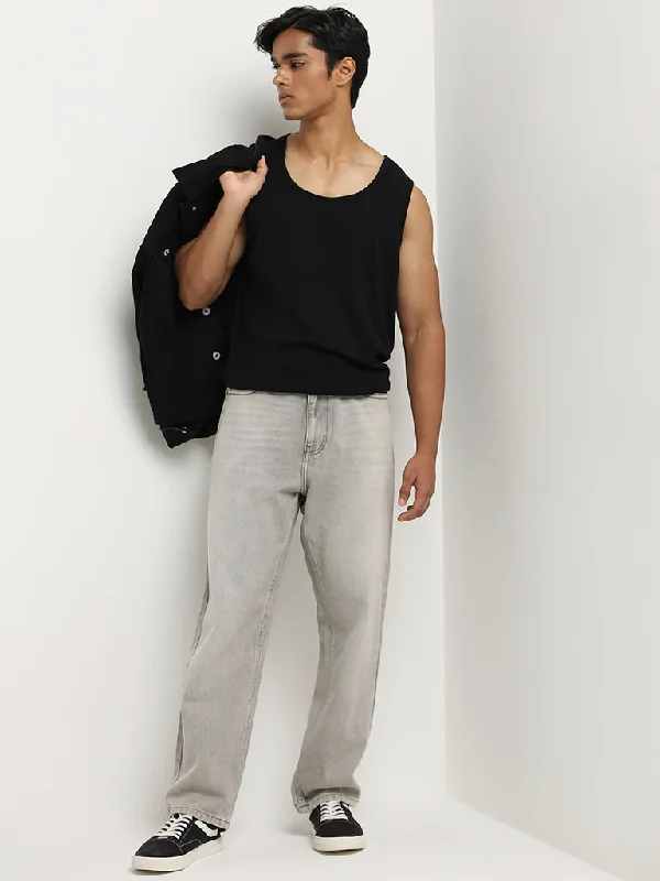 Men's Cargo Jeans with Multiple Pockets for a Practical and Outdoor - Friendly LookNuon Grey Relaxed - Fit Mid - Rise Jeans