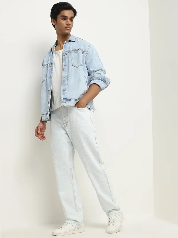 Men's Jeans with a Frayed Hem for a Casual and Effortless StyleNuon Light Blue Relaxed-Fit Mid-Rise Jeans