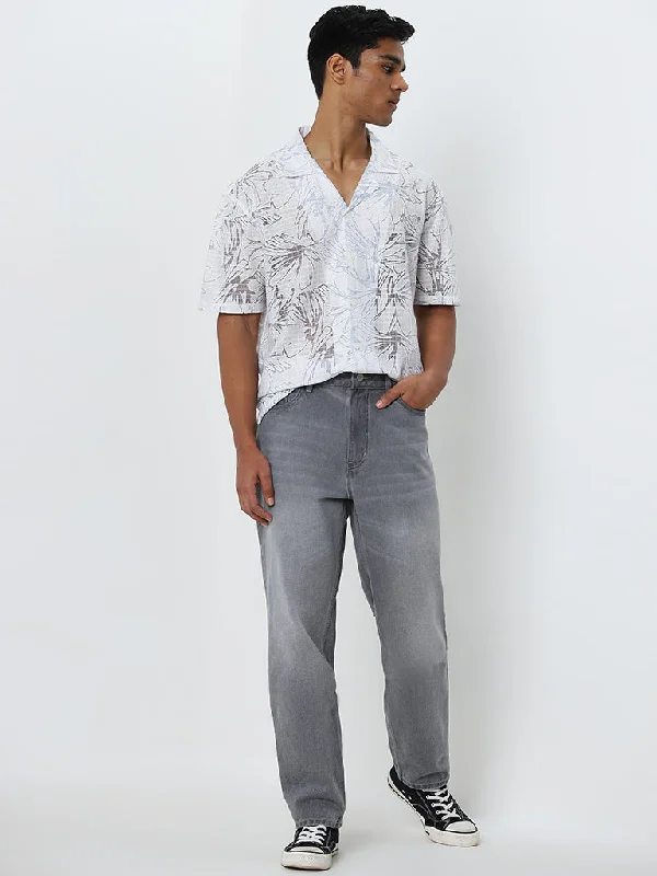 Men's Ripped Skinny Jeans in Acid Wash for an Edgy and Punk - Inspired StyleNuon Light Grey Faded Mid - Rise Relaxed - Fit Jeans