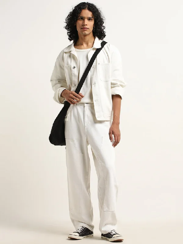 Men's Jeans with a Cargo - Inspired Knee Pocket for Extra StorageNuon Off - White Mid - Rise Relaxed - Fit Jeans 