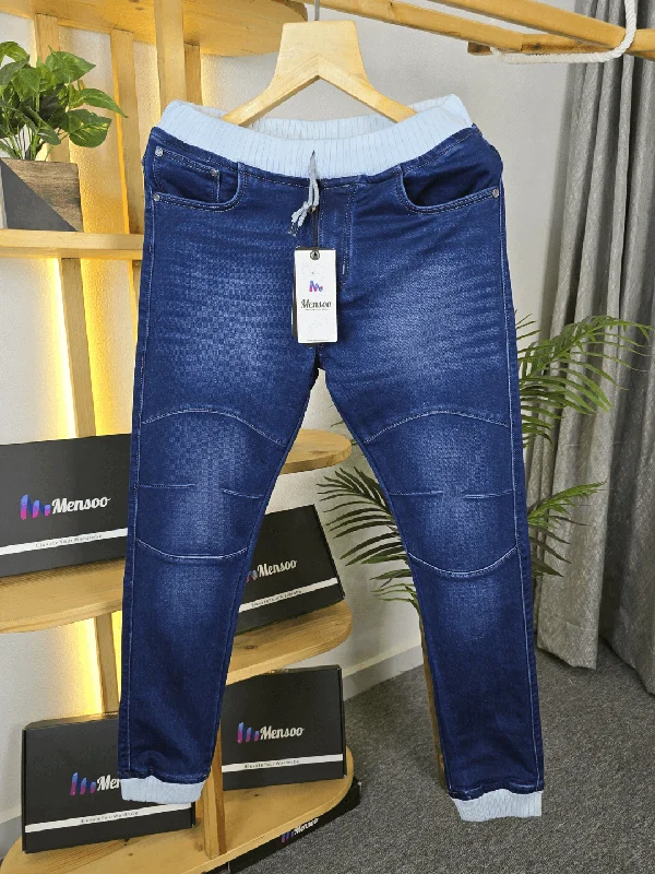 Men's Jeans with a Zip - Off Lower Leg for Convertible StyleRib Jogger Jeans DarkBlue