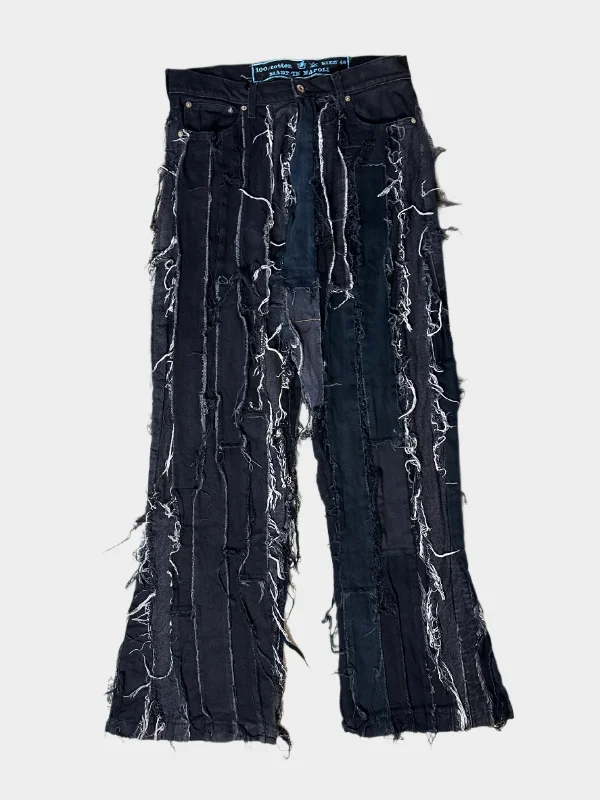 Men's Slim Fit Stretch Jeans in Dark Wash for a Modern and Comfortable LookRipped Stripes Black Jeans