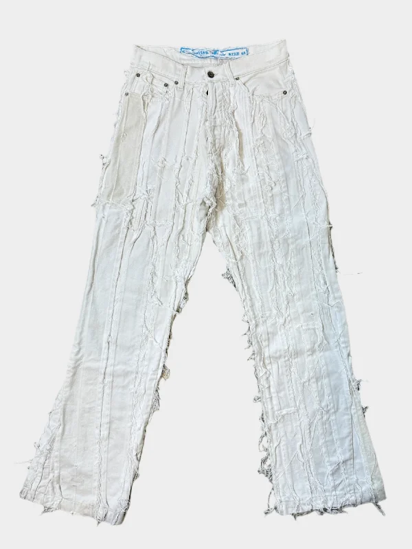 Plus Size Men's Relaxed Fit Jeans with a Faded Wash for a Vintage - Inspired LookRipped Stripes White Jeans