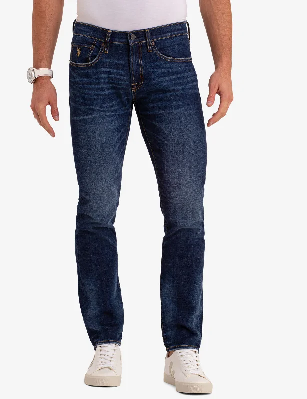Men's Distressed Jeans with Patches for a Retro and DIY - Inspired AppearanceSLIM FIT JEANS