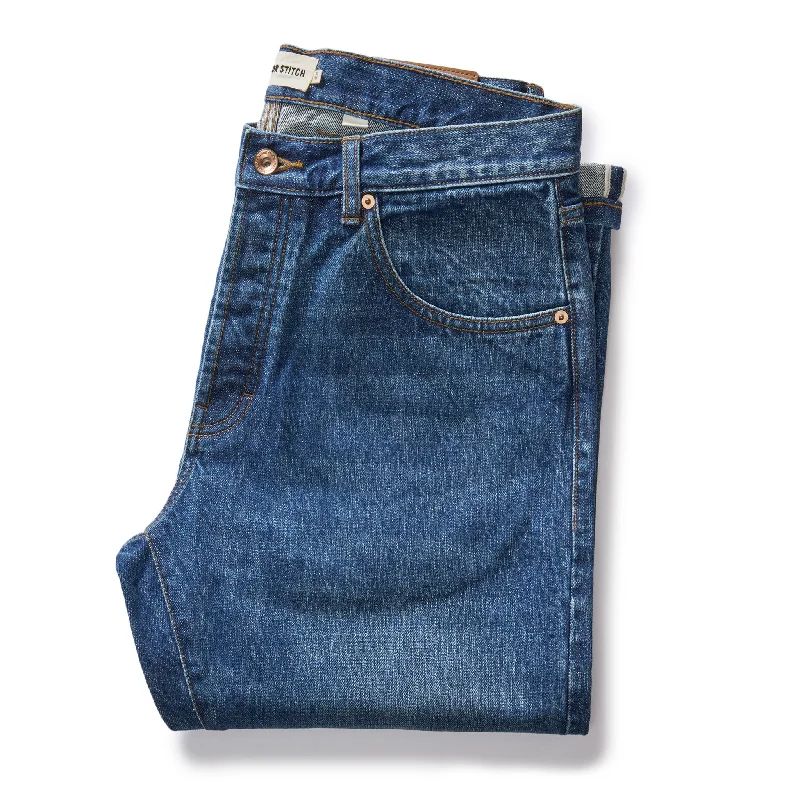 Men's Stretch Jeans with a Moisture - Wicking Lining for Active LifestylesThe Slim Jean in Mid Wash Organic Selvedge