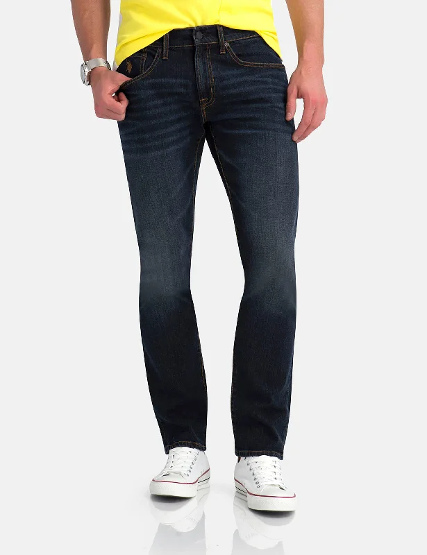 Men's Jeans with a Frayed Hem for a Casual and Effortless StyleSLIM STRAIGHT FIT JEANS