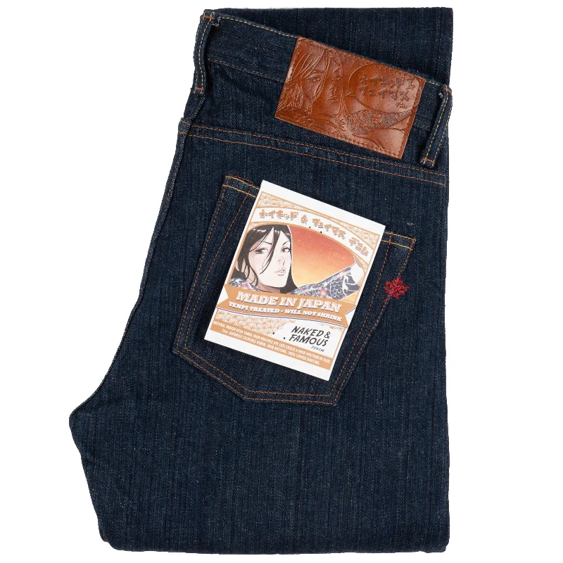 Men's Straight Leg Raw Denim Jeans for a Minimalist and Durable OptionSuper Guy - MIJ9 - "Tennen Ai" Natural Indigo Slub Selvedge