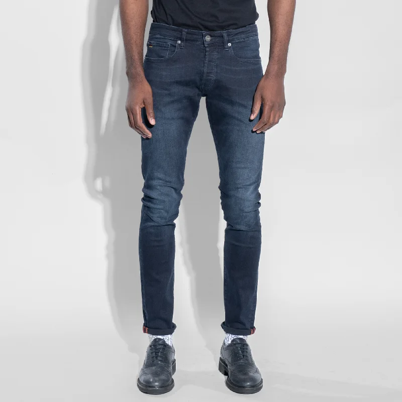 Plus Size Men's Straight Leg Jeans with Reinforced Knees for DurabilityTSHEPO MENS TAKALANI JEANS, DARK WASH