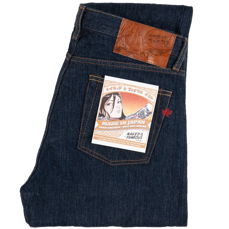 Men's Stretch Jeans with a Moisture - Wicking Lining for Active LifestylesWeird Guy - MIJ9 - "Tennen Ai" Natural Indigo Slub Selvedge
