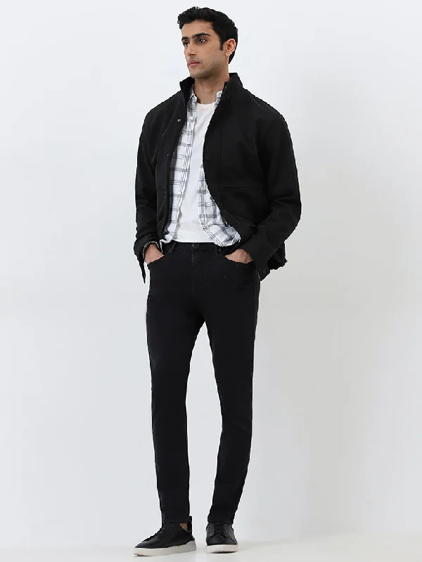 Men's Straight Leg Raw Denim Jeans for a Minimalist and Durable OptionWES Casuals Charcoal Slim - Fit Mid - Rise Jeans