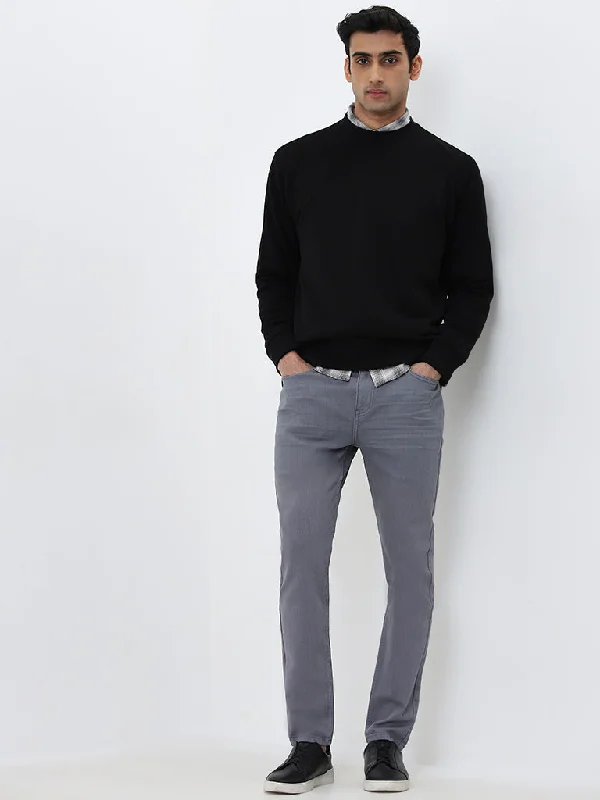 Men's Jeans with a Cargo - Inspired Knee Pocket for Extra StorageWES Casuals Grey Solid Slim - Fit Mid - Rise Jeans