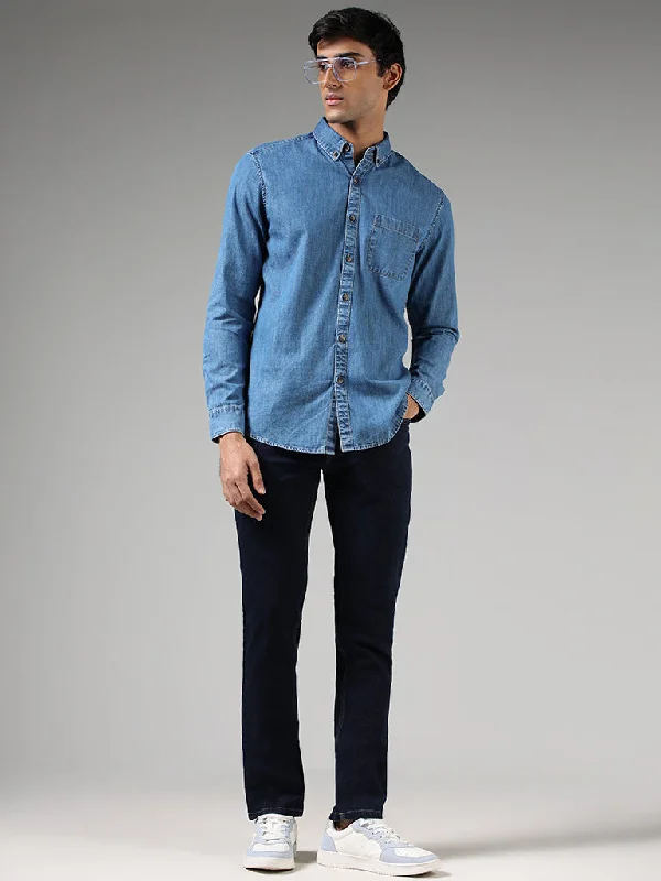 Plus Size Men's Relaxed Fit Jeans with a Faded Wash for a Vintage - Inspired LookWES Casuals Navy Relaxed - Fit Mid - Rise Jeans