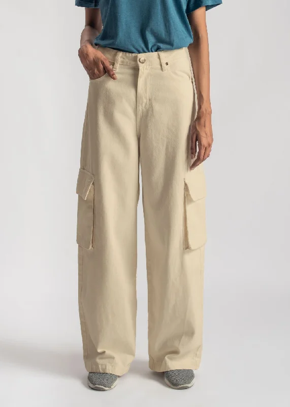 Plus Size Men's Relaxed Fit Jeans with a Faded Wash for a Vintage - Inspired LookBeige Skater 2 Pocket Cargo Jeans