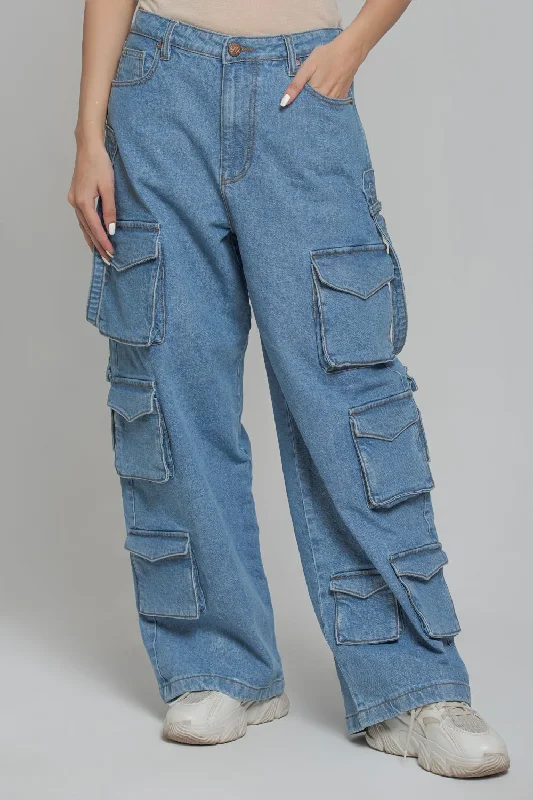 Men's Jeans with a Cargo - Inspired Knee Pocket for Extra StorageBlue Multi Pocket Cargo Jeans-Women Men's Jeans with a Cargo - Inspired Knee Pocket for Extra StorageBlue Multi Pocket Cargo Jeans-Women