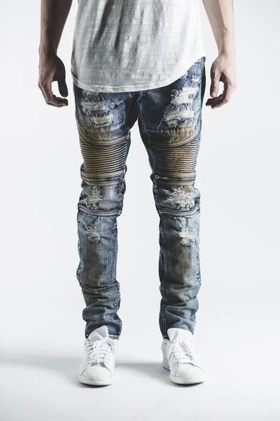 Men's Ripped Skinny Jeans in Acid Wash for an Edgy and Punk - Inspired StylePete Biker Denim (Blue Vintage) Men's Ripped Skinny Jeans in Acid Wash for an Edgy and Punk - Inspired StylePete Biker Denim (Blue Vintage)