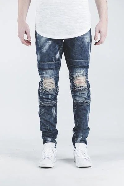 Men's Jeans with a Zip - Off Lower Leg for Convertible StyleALI DENIM (DISTRESSED DARK BLUE) Men's Jeans with a Zip - Off Lower Leg for Convertible StyleALI DENIM (DISTRESSED DARK BLUE)