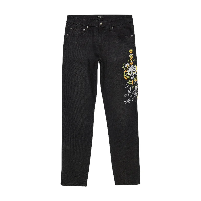 Men's High - Waisted Jeans in a Medium Wash for a Vintage - Style RevivalDagger Skull Slim Taper Jean