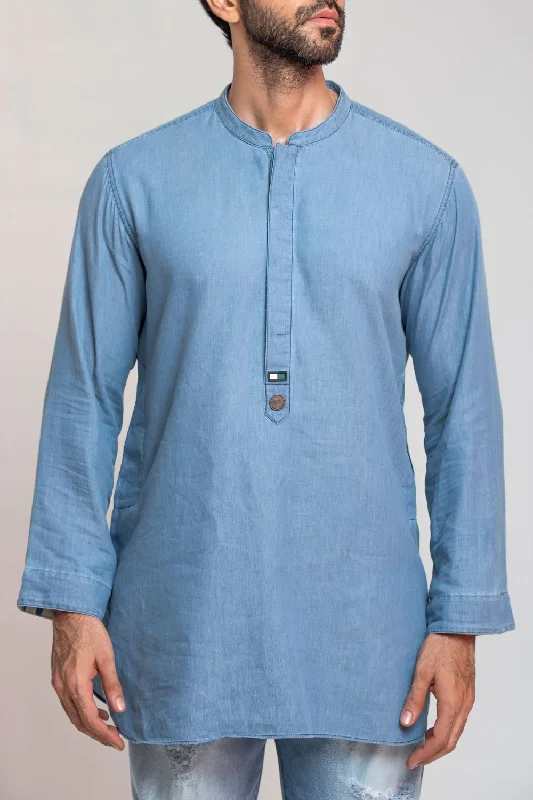 Men's Jeans with a Frayed Hem for a Casual and Effortless StyleDenim Fusion Kurta –For Him Men's Jeans with a Frayed Hem for a Casual and Effortless StyleDenim Fusion Kurta –For Him