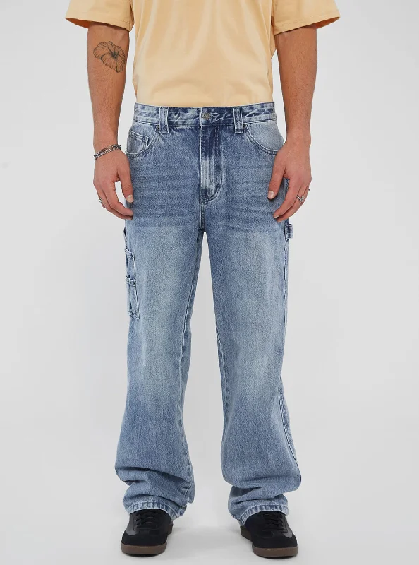Men's Low - Rise Jeans in a Light Wash for a Casual and Youthful LookGuess Originals Denim Carpenter Pants Men's Low - Rise Jeans in a Light Wash for a Casual and Youthful LookGuess Originals Denim Carpenter Pants