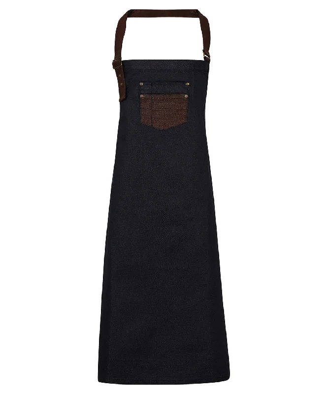 Men's High - Waisted Jeans in a Medium Wash for a Vintage - Style RevivalIndigo/Brown Denim - Division waxed-look denim bib apron with faux leather