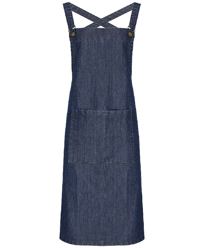 Men's Stretch Jeans with a Moisture - Wicking Lining for Active LifestylesIndigo Denim - Cross back 'barista' bib apron