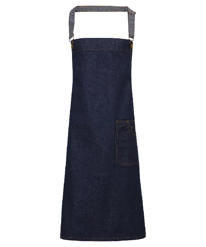Men's Distressed Jeans with Patches for a Retro and DIY - Inspired AppearanceIndigo Denim - District waxed-look denim bib apron