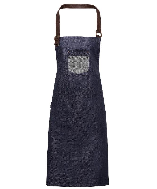 Plus Size Men's Relaxed Fit Jeans with a Tapered Leg for a Laid - Back VibeIndigo Denim - Division waxed-look denim bib apron with faux leather