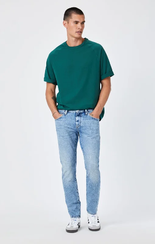 Plus Size Men's Straight Leg Jeans with Reinforced Knees for DurabilityJAKE SLIM LEG IN LIGHT BRUSHED RECYCLED BLUE Plus Size Men's Straight Leg Jeans with Reinforced Knees for DurabilityJAKE SLIM LEG IN LIGHT BRUSHED RECYCLED BLUE