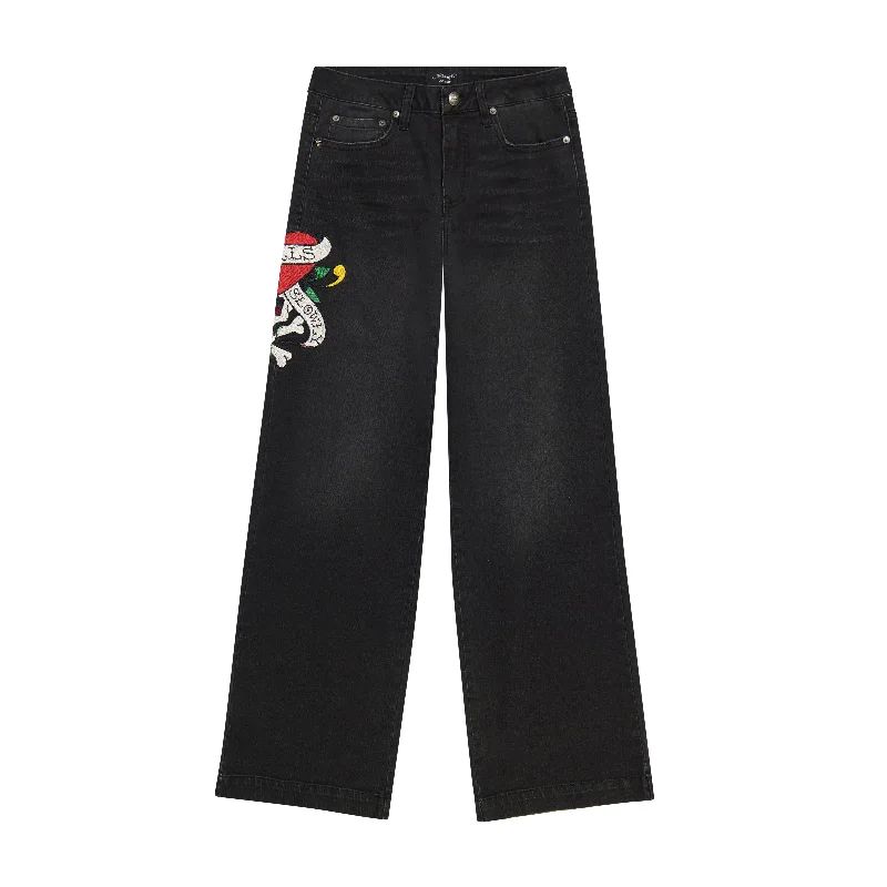 Men's Distressed Jeans with Patches for a Retro and DIY - Inspired AppearanceLKS Skull Wide Leg Jean Men's Distressed Jeans with Patches for a Retro and DIY - Inspired AppearanceLKS Skull Wide Leg Jean