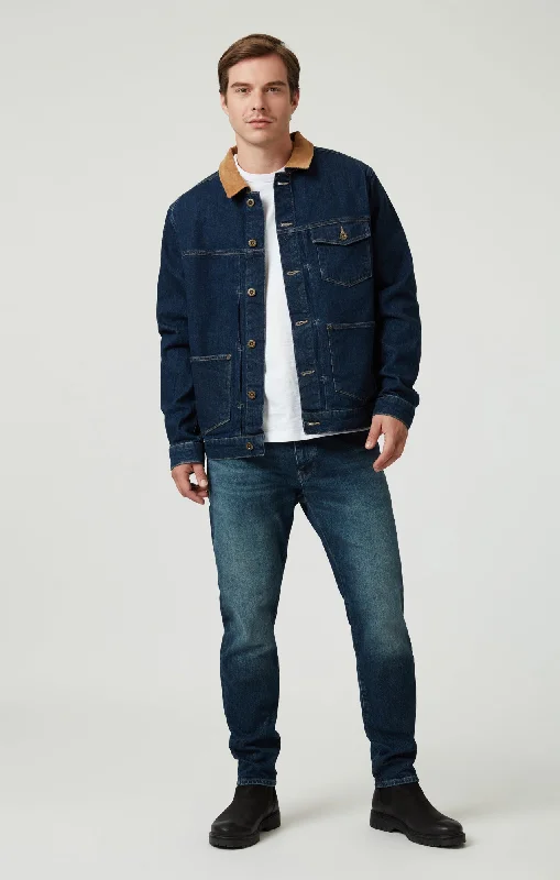 Men's Low - Rise Jeans in a Light Wash for a Casual and Youthful LookLONDON RELAXED TAPERED LEG IN DEEP BLUE DENIM Men's Low - Rise Jeans in a Light Wash for a Casual and Youthful LookLONDON RELAXED TAPERED LEG IN DEEP BLUE DENIM