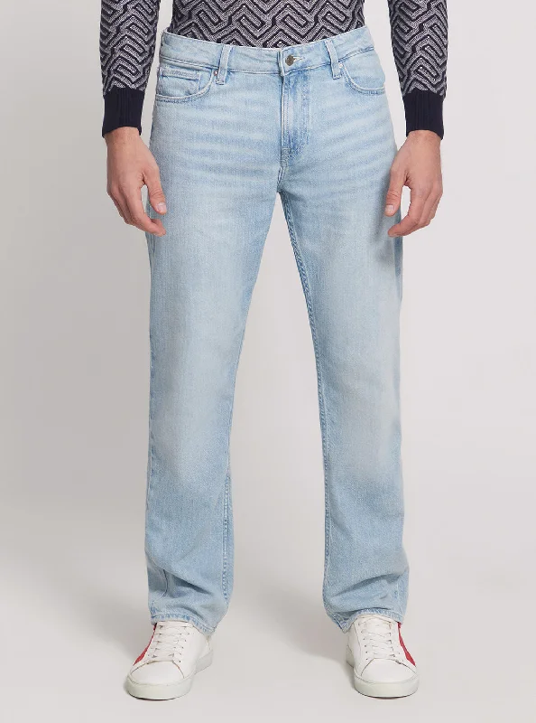 Men's Distressed Jeans with Patches for a Retro and DIY - Inspired AppearanceLow-Rise Angels Denim Jeans in Light Wash